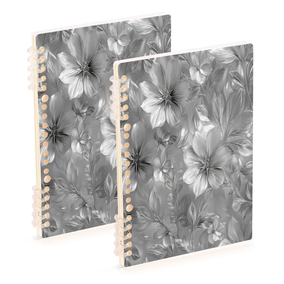 Wirebound Notebook Hardcover Spiral Notebooks Silver Metal Flower Pattern, 60 Pages, 80 GSM, 5.7 x 8.3in