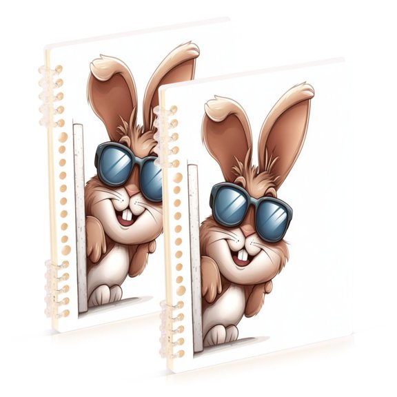 Wirebound Notebook Hardcover Spiral Notebooks Smiling Cartoon Bunny, 60 Pages, 80 GSM, 5.7 x 8.3in