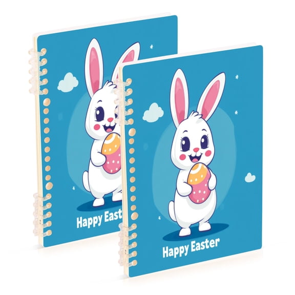 Wirebound Notebook Hardcover Spiral Notebooks Smiling Cartoon Rabbit, 60 Pages, 80 GSM, 5.7 x 8.3in