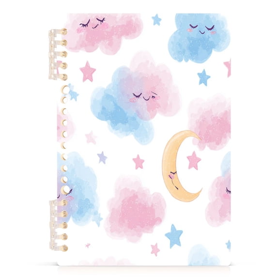 Wirebound Notebook Hardcover Spiral Notebooks Smiling Moon and Colored Clouds, 60 Pages, 80 GSM, 5.7 x 8.3in