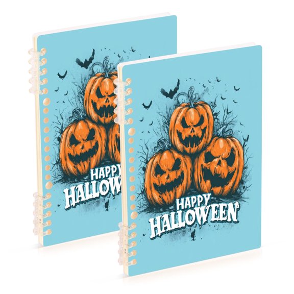 Wirebound Notebook Hardcover Spiral Notebooks Smiling Pumpkin Face, 60 Pages, 80 GSM, 5.7 x 8.3in 2PCS