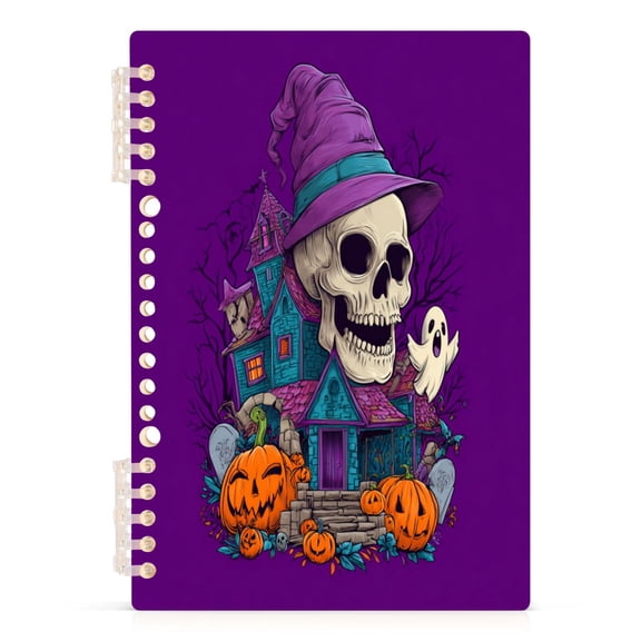 Wirebound Notebook Hardcover Spiral Notebooks Smiling Skull Wearing Witch Hat, 60 Pages, 80 GSM, 5.7 x 8.3in 1PCS