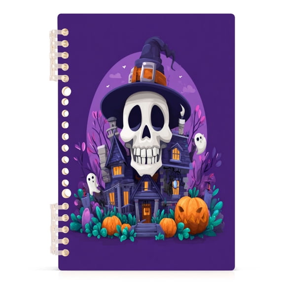 Wirebound Notebook Hardcover Spiral Notebooks Smiling Skull and House, 60 Pages, 80 GSM, 5.7 x 8.3in 1PCS