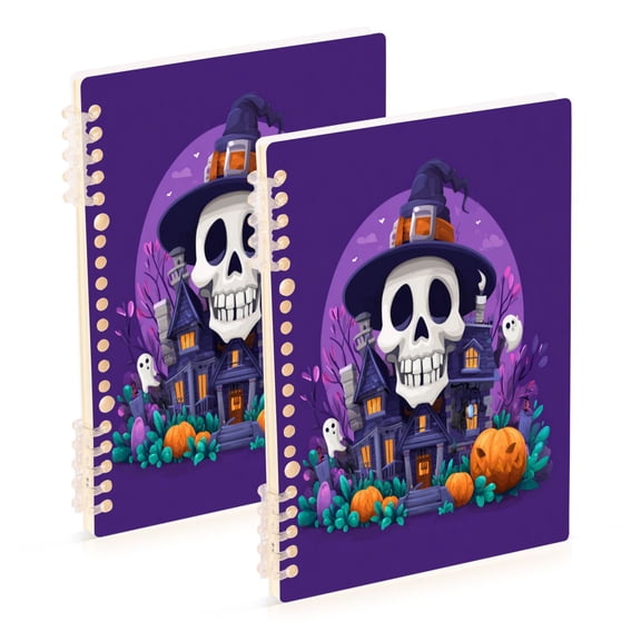 Wirebound Notebook Hardcover Spiral Notebooks Smiling Skull and House, 60 Pages, 80 GSM, 5.7 x 8.3in 2PCS
