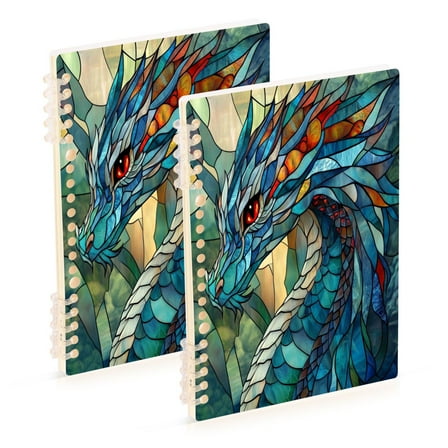 Wirebound Notebook Hardcover Spiral Notebooks Stained Glass Dragon, 60 Pages, 80 GSM, 5.7 x 8.3in