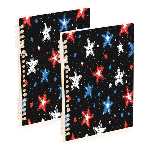 Wirebound Notebook Hardcover Spiral Notebooks Stars Doodle Pattern, 60 Pages, 80 GSM, 5.7 x 8.3in