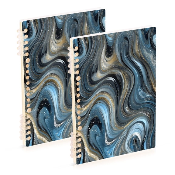 Wirebound Notebook Hardcover Spiral Notebooks Swirling Metal and Marble Pattern, 60 Pages, 80 GSM, 5.7 x 8.3in