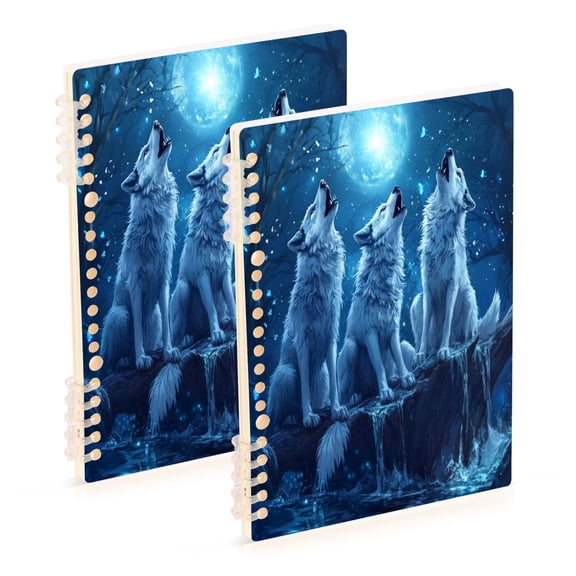 Wirebound Notebook Hardcover Spiral Notebooks Three Blue Wolves, 60 Pages, 80 GSM, 5.7 x 8.3in