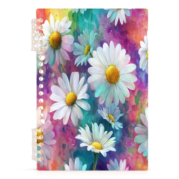 Wirebound Notebook Hardcover Spiral Notebooks Watercolor White Daisies, 60 Pages, 80 GSM, 5.7 x 8.3in