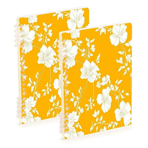 Wirebound Notebook Hardcover Spiral Notebooks White Floral Silhouettes, 60 Pages, 80 GSM, 5.7 x 8.3in