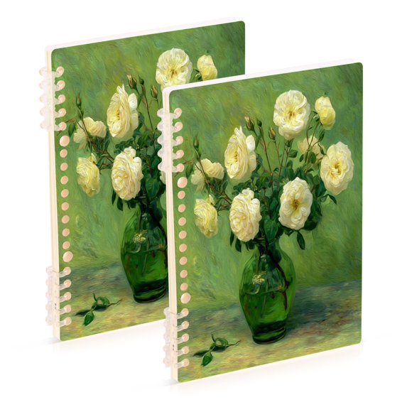 Wirebound Notebook Hardcover Spiral Notebooks White Roses in A Vase, 60 Pages, 80 GSM, 5.7 x 8.3in