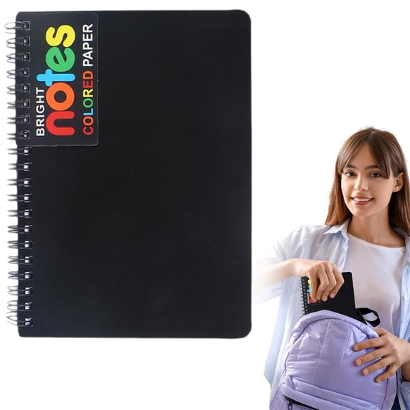 Wirebound Notebook Thick Lined Spiral Journal Rainbow Cover Perforated Memo Notebook,Black,1PC