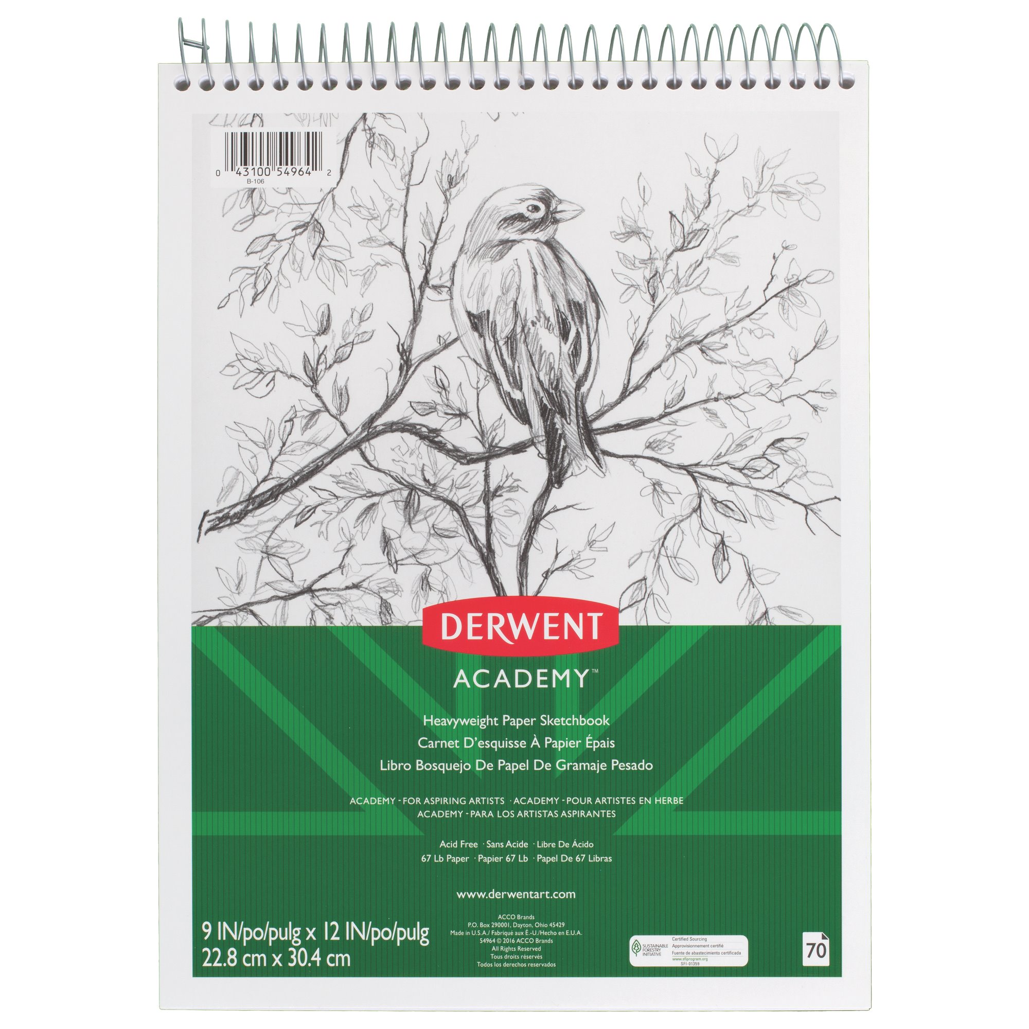 Derwent Academy Wirebound Sketchbook 9 x 12 70ct