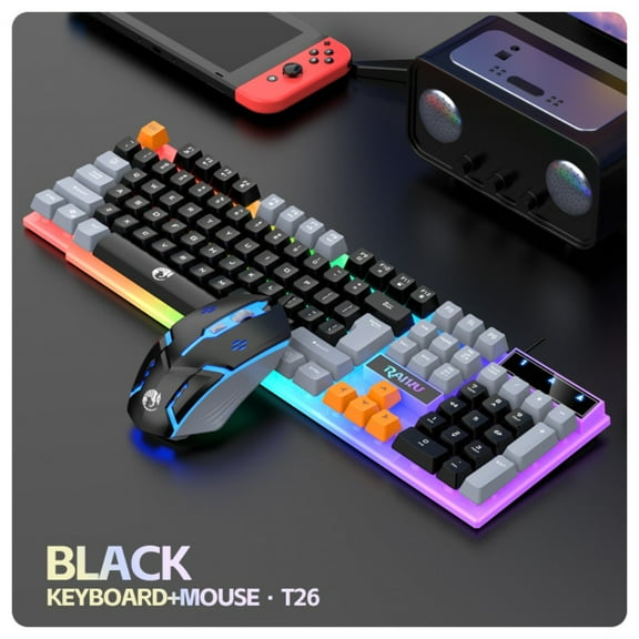 Wired 104-key gaming keyboard and mouse combination, RGB backlight, gaming mouse - compatible with PC (white/gray/orange), gaming accessories; smooth mouse design; smooth structure