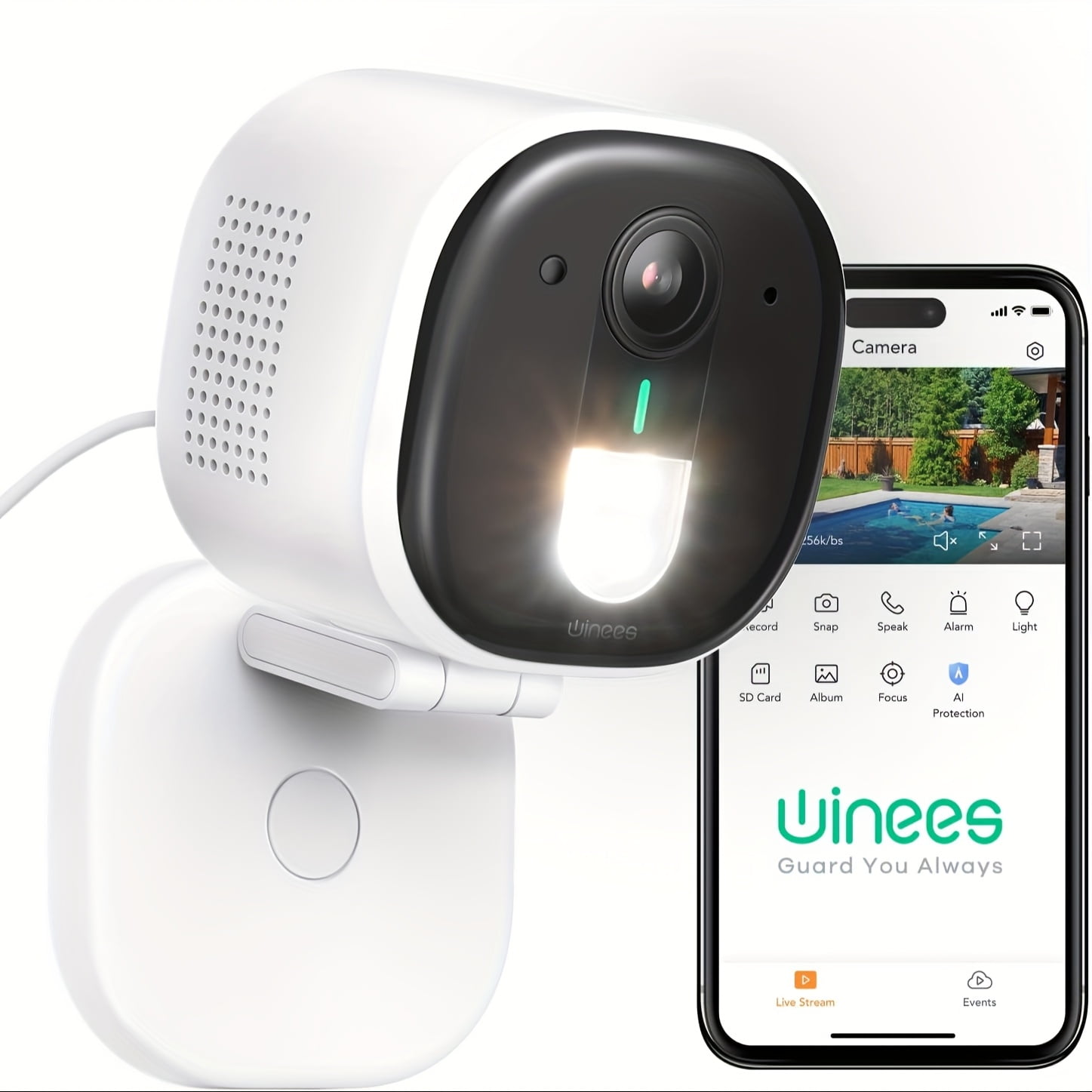 Wired 2K Wi-Fi Security Camera with Color Night Vision, AI Human/Pet Detection, Two-Way Audio, Cloud & 128G SD Card Storage for Indoor Home Use