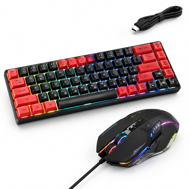 Mini Plan Wired 60% Gaming And Mousebo Ultra-compact 61 Keys Rgblit Mini ...