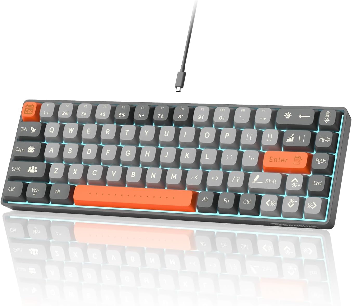 Wired 60 Gaming Mechanical Keyboard, Blue LED Backlit Compact 68 Keys