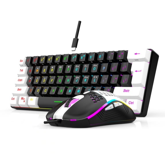 Wired 61-Key Mini Keyboard and Mouse Combo with RGB Backlight - Keyboard Mouse Set for Desktop or Laptop Computers