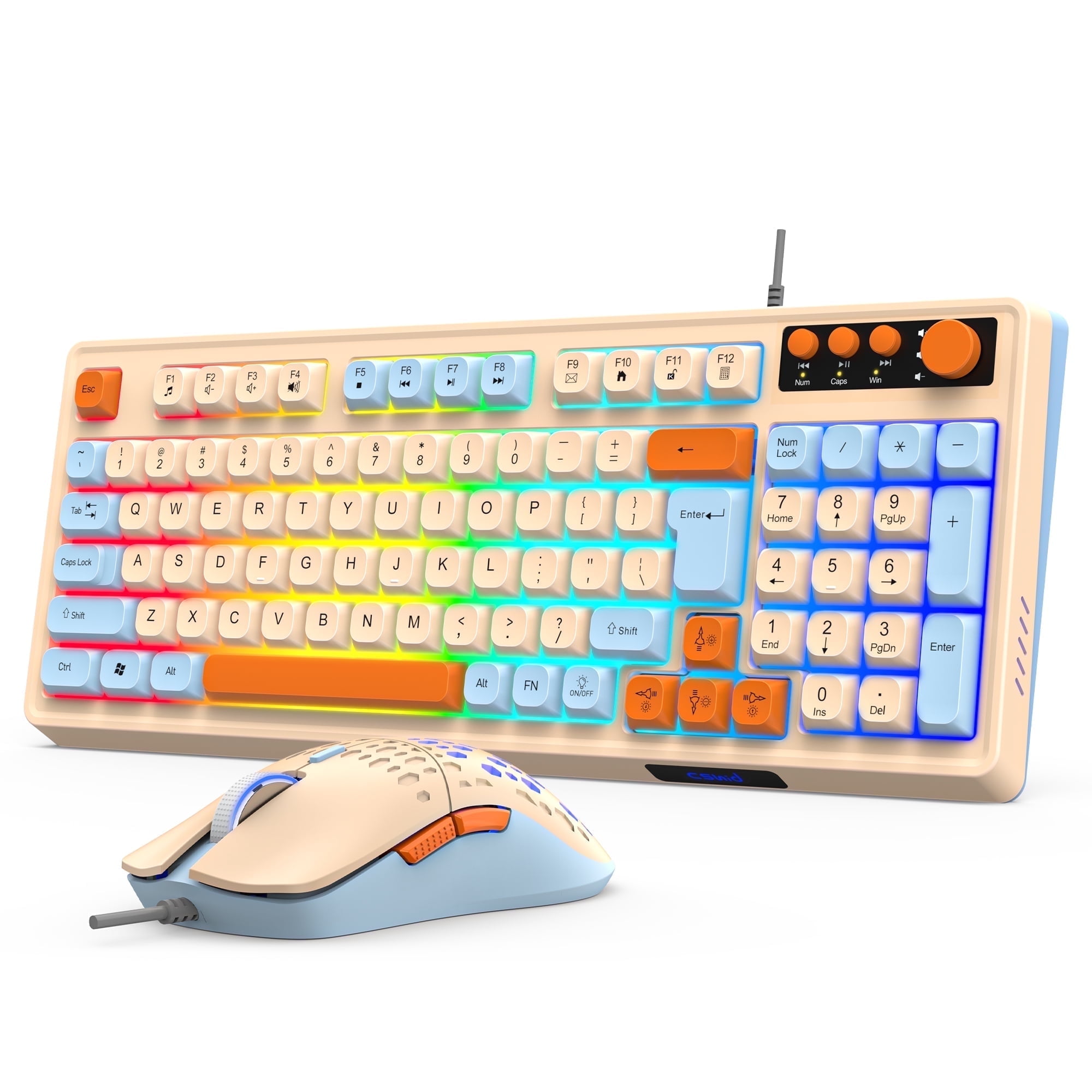 CshidWorld 98-Key Wired RGB Gaming Keyboard and Mouse Combo with Dedicated Volume Knob, Media Controls, Spill-Resistant Design & Anti-Ghosting for Windows PC/Laptop Gamers (Multicolor)