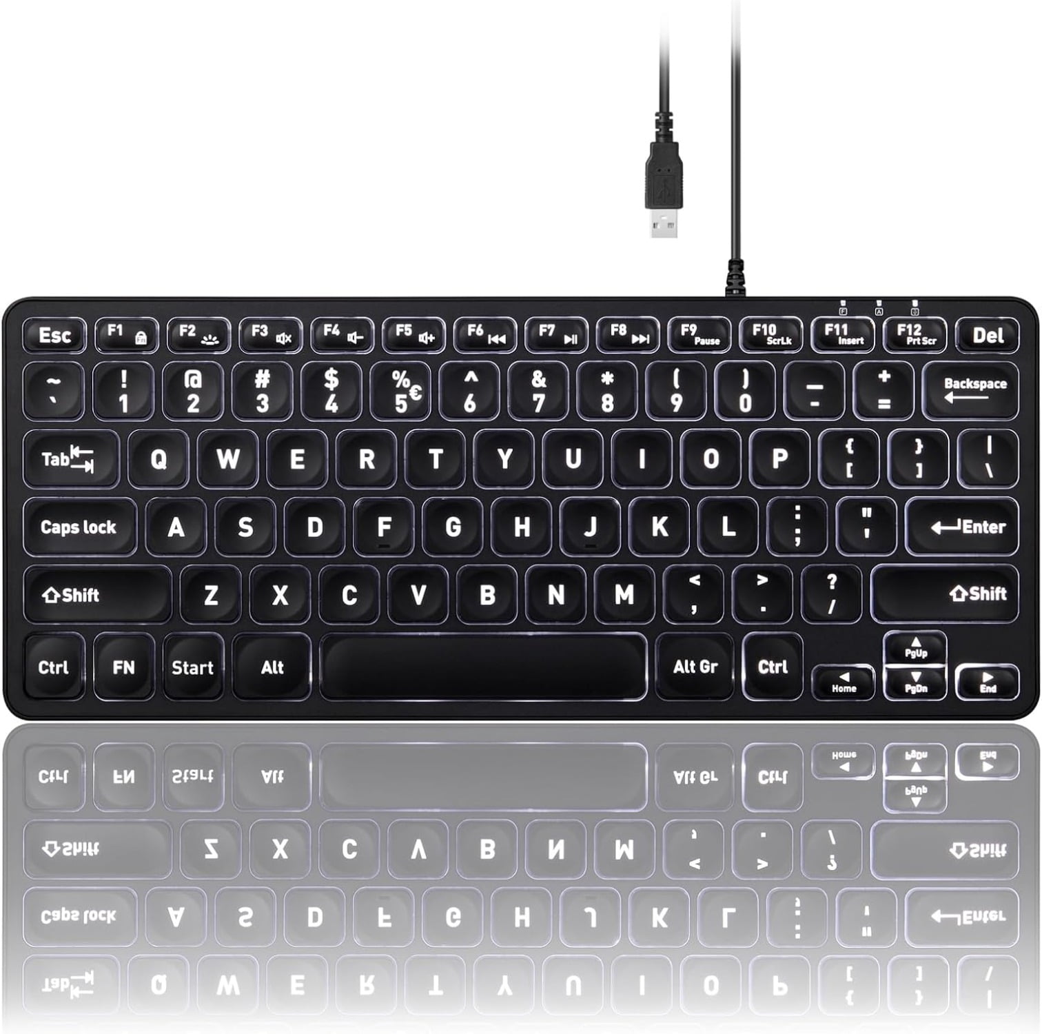 Wired Backlit USB Keyboard - Mini 11.22x4.57x0.83 Inches - Slim Scissor ...