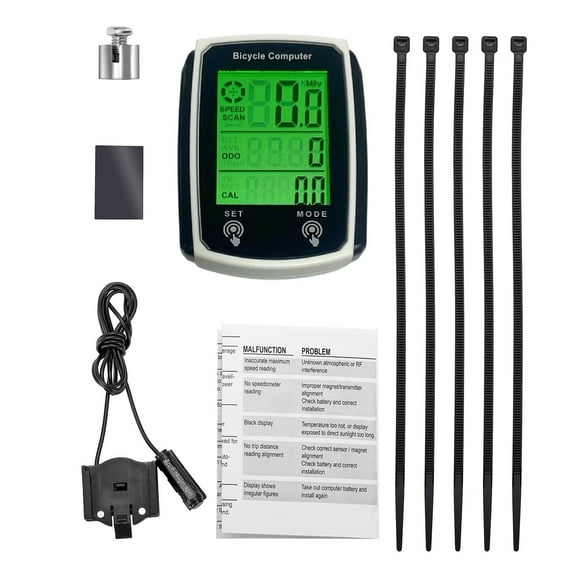 Wired Bike Computer Odometer Speedometer with Backlight Automatic Wake Up White