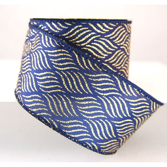 Wired Branice Navy Blue and Gold Glitter Swirl Christmas Ribbon 2 1/2" - 10 Yards