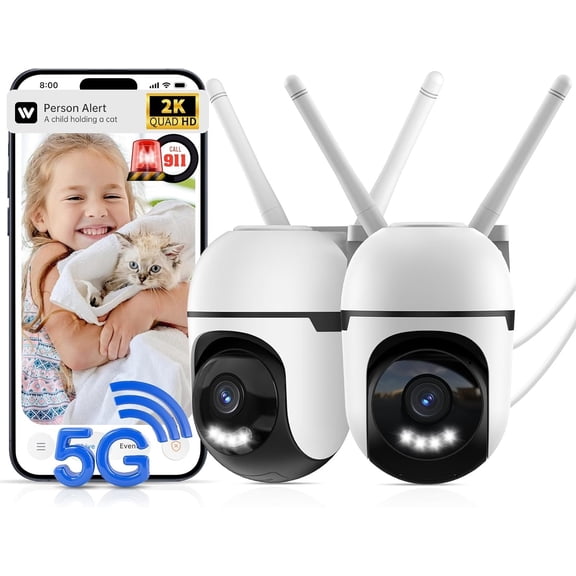 Wired Camera Outdoor,5G&2.4G WiFi Cameras for ,&360? PTZ Camera,911 Call for AI,IP66 ,Motion Detection, Cloud APP&TF Card,Support Alexa