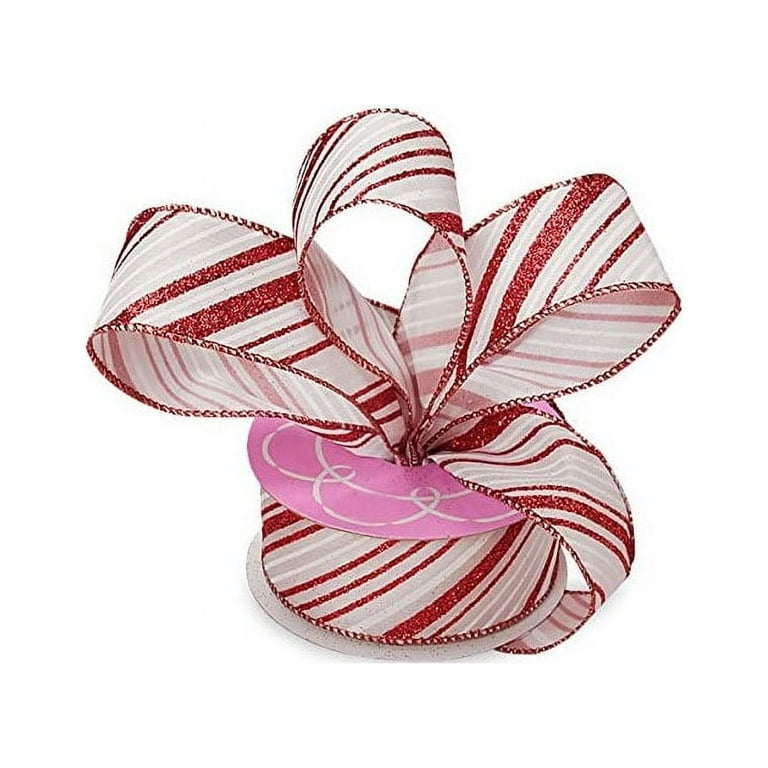 Wired Christmas Ribbon Red Stripes - 1 1/2 x 10 Yards, Red White  Peppermint Candy Cane, Garland, Gifts