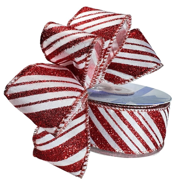 Wired Christmas Ribbon Red Stripes - 1 1/2" x 10 Yards, Red White Peppermint Candy Cane, Garland, Gifts