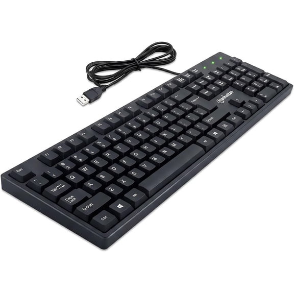 Wired Computer Keyboard Basic Black Keyboard - with 4.5ft USB-A Cable, 104-keys, Foldable Stands - Compatible for Windows, PC, Laptop - 3 Yr Mfg Warranty 179324
