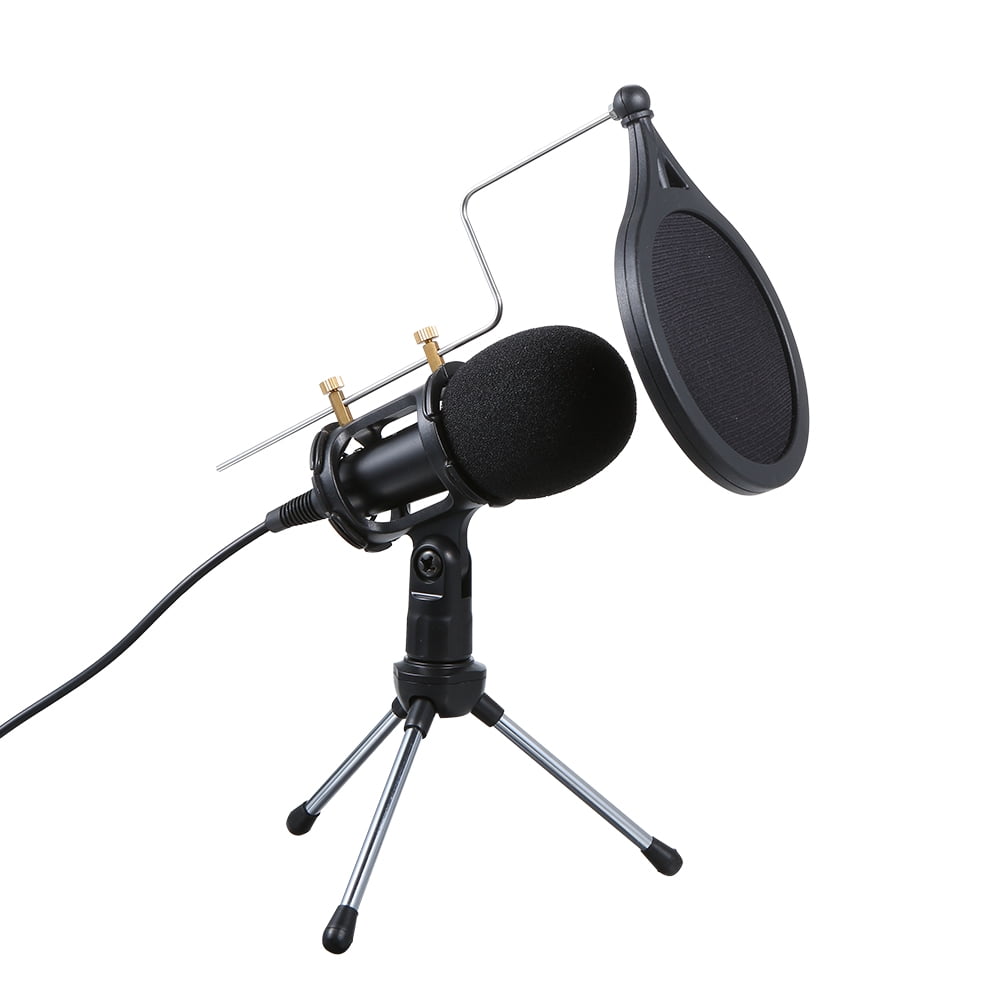 Wired Condenser Microphone Audio 3.5mm Studio Mic Vocal Recording KTV Karaoke Cardioid Mic Noise Reduction with Stand for PC Phone