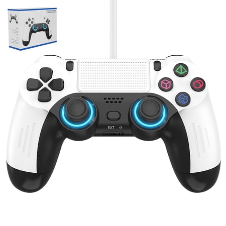 Wired Controller for PS5/PS5 Slim, Enhanced Wired PS5 Controller Gamepad Video Game Joystick with Plug & Play/Dual Vibration/Motion Control/LED Light - White