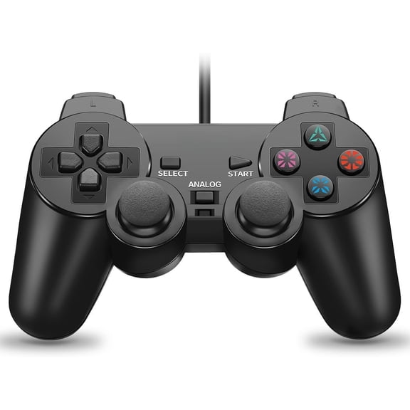 Wired Controller for PS-2 Console, Black Remote Controllers, PS-2 Accessories Gamepad with Double Vibration, 71 IN