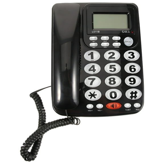 Wired Desk Phone with Large Display, Black PVC Landline Telephone for Home Office Business, Clear Sound Quality, Self-Install, Reusable, Compact and Durable, Classic Design, Smooth Keypad