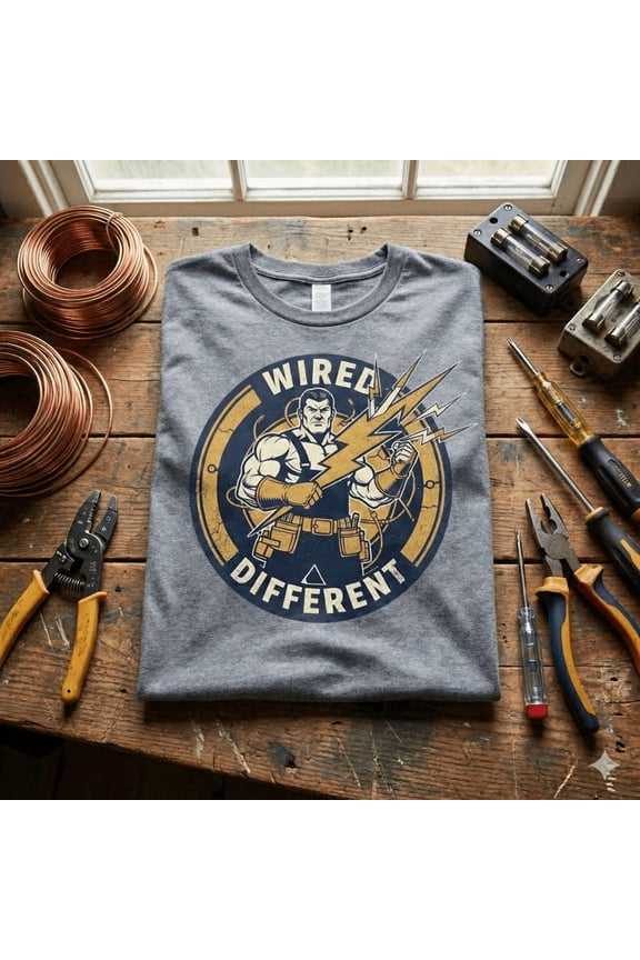 Wired Different Retro Electrician T-Shirt, Vintage Superhero Lineman Tee, Funny Sparky Gift