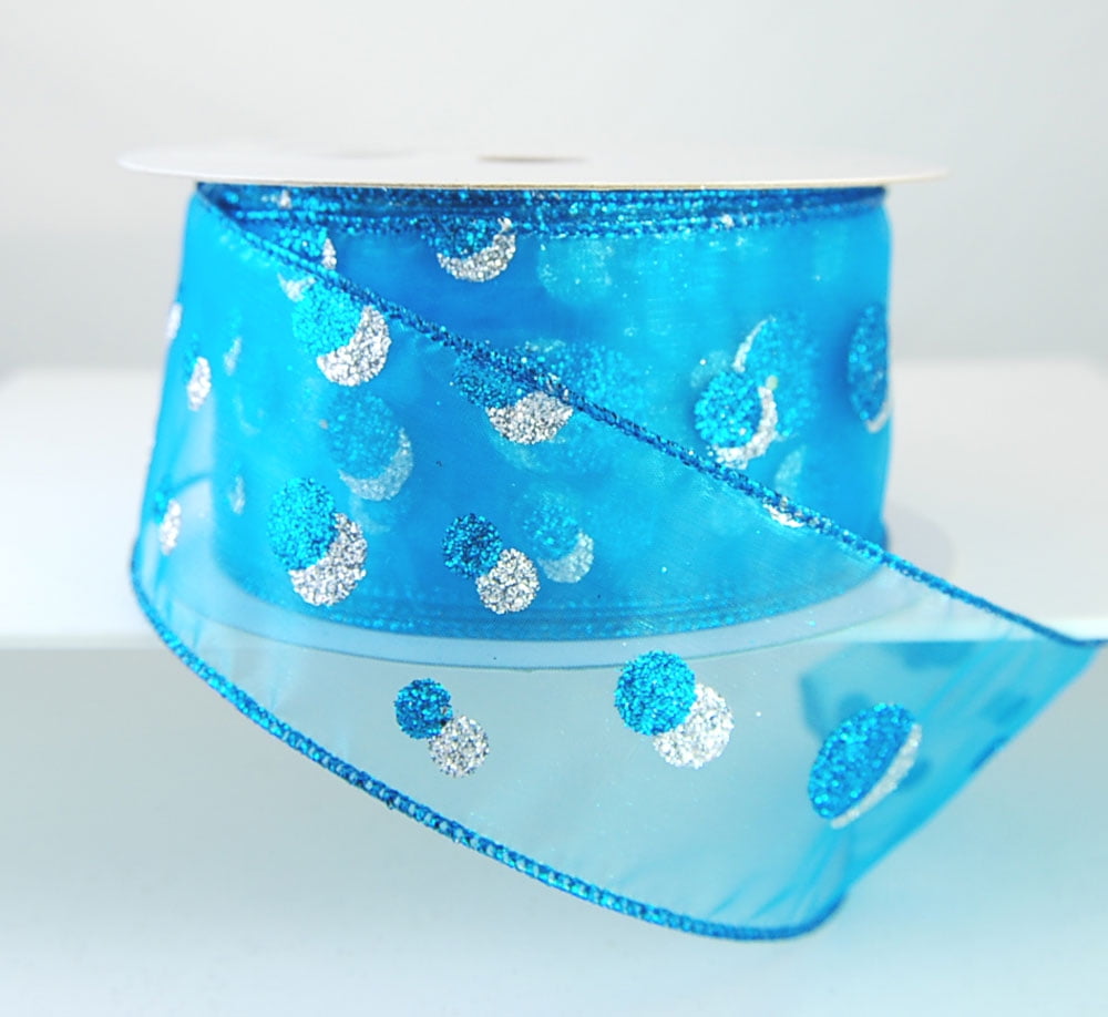 Wired Dilley Aqua Blue Sheer Glitter Dot Ribbon 2 1/2" - 25 Yards