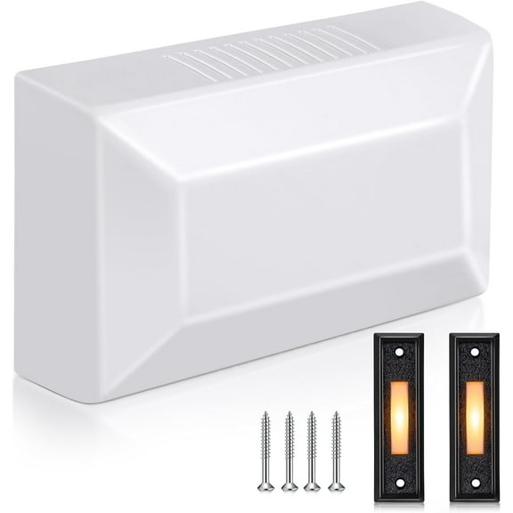 Wired Door Bell Chime Kit, 2 16V 10VA Two Note Lighted Doorbell Push Buttons for Front, Rear Door and Door Bells Chime Box for Home Wall, Compatible with Most Doorbells (Black, Yellow Light)