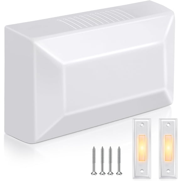 Wired Door bell Chime Kit, 2 16V 10VA Two Note Lighted Doorbell Push Buttons for Front, Rear Door and Door bells Chime Box for Home Wall, Compatible with Most Doorbells(White, Yellow Light)