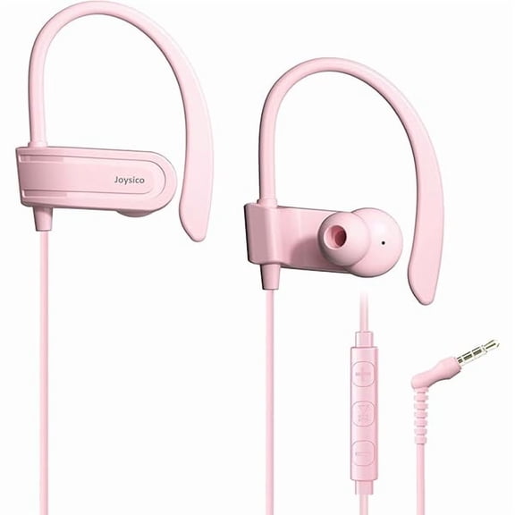 Wired Over Ear Earbuds with Microphone Volume Control Ear Hook and Case, Sweatproof Sport Earphones for Running Exercise Gym Workout, Wrap Around Headphones for Cellphones, Laptop, Tablet Pink