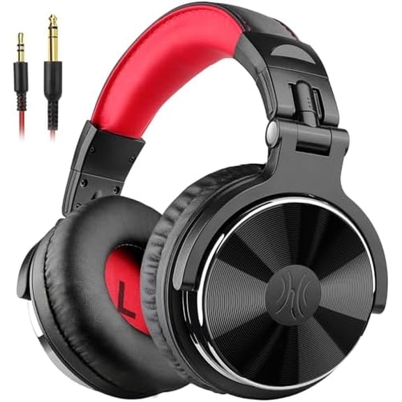 Wired Over Ear Headphones Studio Monitor & Mixing DJ Stereo Headsets with 50mm Neodymium Drivers and 1/4 to 3.5mm Jack for AMP Computer Recording Podcast Keyboard Guitar Laptop - Red