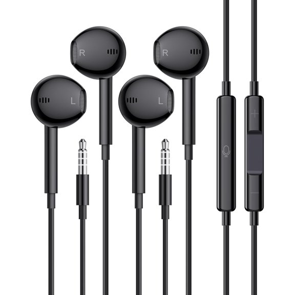 Wired Earbuds, 2 Pack 3.5mm Headphones with Microphone Clear Call HiFi Stereo Volume Control Earphones for iPhone iPad Samsung Kindle Switch MP3/4 (Black)