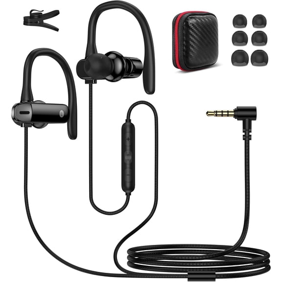 Wired Earbuds 3.5mm Jack Earphones with Mute-able Mic 5.9FT Over Ear Hook Computer Headset in-Ear Noise Canceling PC Headphone for Chromebook Office School Laptop Desktop Airplane Samsung A15 A14 A13