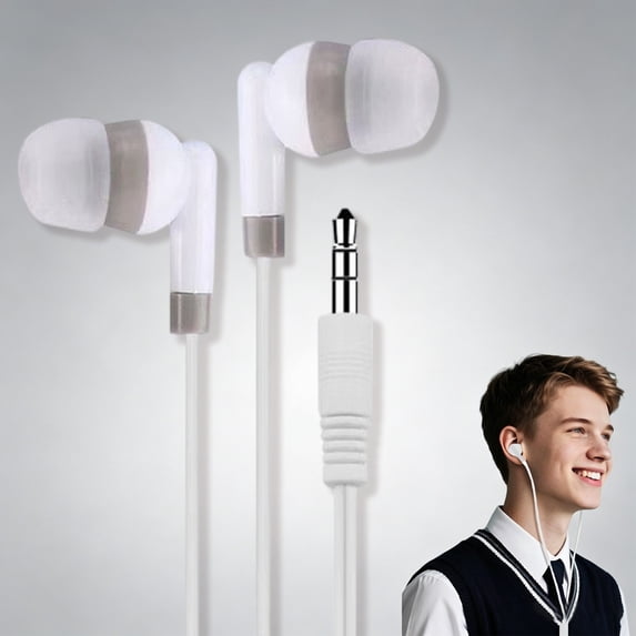 Wired Earbuds 3.5mm Wired In Ear Earbuds, Universal 3.5mm Earbuds for Laptop Tablet, Library Wired Earphones, Multi Color Bulk Earbuds, Stereo Wired Headphones, Practical Ergonomic Earbuds,White