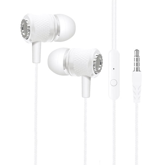 Wired Earbuds In-Ear with Deep Bass Driver with Vent Clip Noise Isolating In-Ear Headset Lightweight Comfort White Harmonic Flow Series Unique Frost Version White