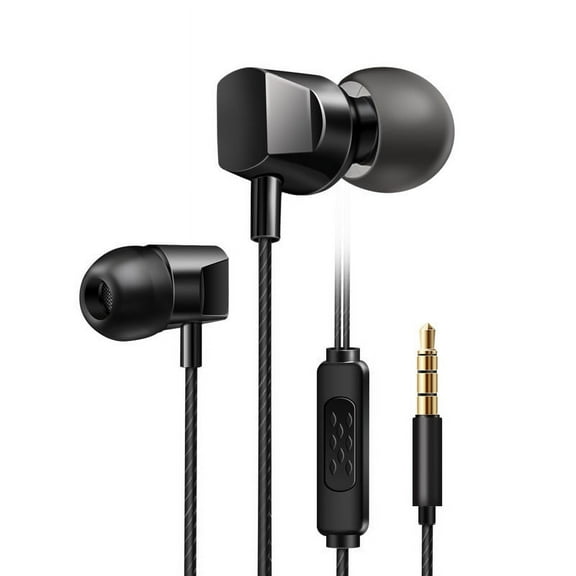 Wired Earbuds with Microphone, In Ear Earbud Headphones with Volume Control, 3.5mm Jack Earphones for Phone Computer Tablet, Noise Isolating, Durable Metal Construction, Black