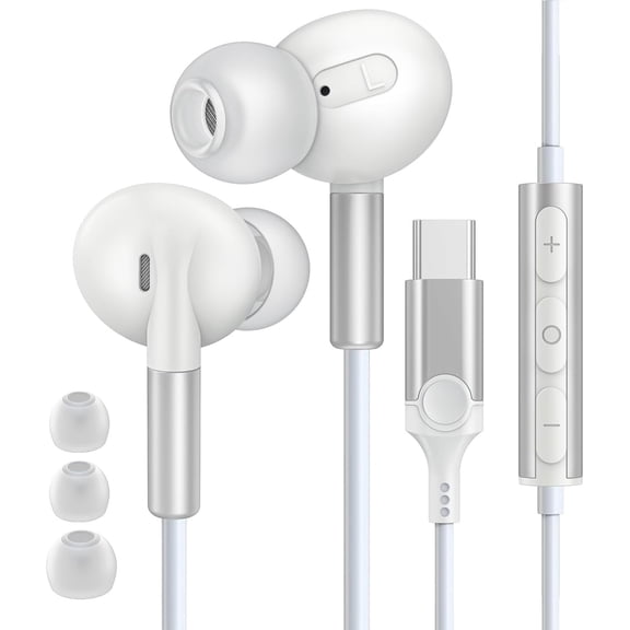 Wired Earbuds USB C Headphones for iPhone 16 15 Pro Max Plus iPad Pro, in-Ear Ear BudsType C Earphones Wired with Mic Volume Control Compatible with Google Pixel 8 7 6A 5