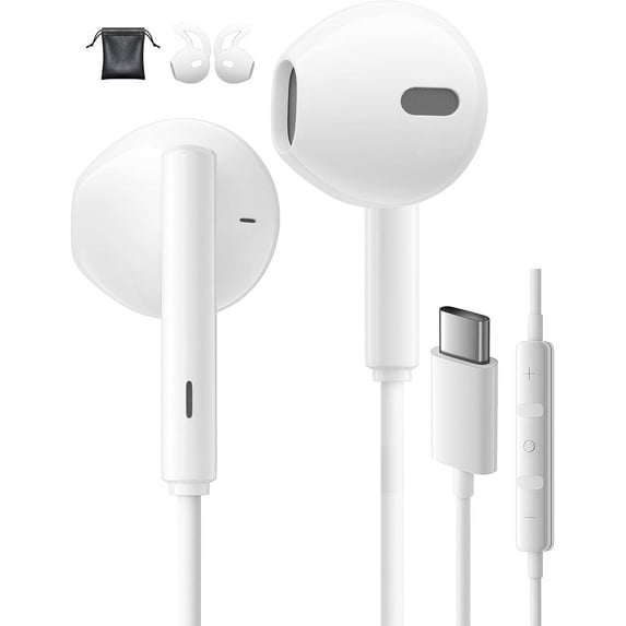 Wired Earbuds USB C for Samsung Galaxy S24 S23 S25 Ultra S22 A55 A56 A16 for iPhone 17 16 Pro Max 15 Plus iPad 10 Pro Earphones Wired in-Ear with Microphone Volume Control Stereo USB C Earbuds