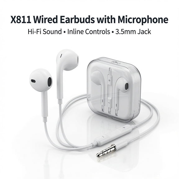 Wired Earbuds with Microphone, 3.5mm Jack Hi-Fi Sound Headphones with Inline Controls, Noise-Isolating Earphones for Smartphones, Laptops & More
