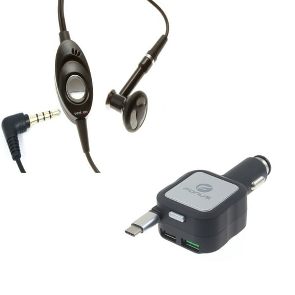 Wired Earphone Mono Headset w Retractable Car Charger J9E for RED Hydrogen One - Samsung Galaxy Tab S3 9.7 S9 Plus, S8+ S8, S10e S10 Plus active 5G Note 9 8 A9 - Sonim XP3 - Sony Xperia XZs