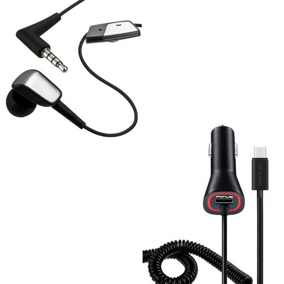 Wired Earphone Mono Headset w Type-C Quick Car Charger J6N for Motorola One, Moto Z2 Play X4 G7 Power Play G6 - Nokia 8, 3.1 Plus - OnePlus 5T, 6 - RED Hydrogen One - Samsung Galaxy Tab S3 9.7